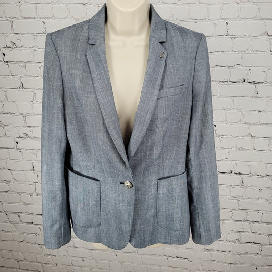 Tommy Hilfiger Blue Herringbone 1 Button Notch Vented Blazer Jacket Size 10