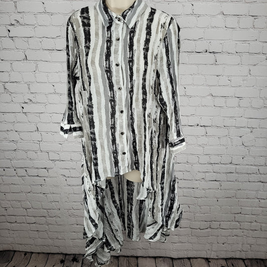 Patrizia Luca Milano Grey Striped High Low Light Button Shirt Duster Dress XL
