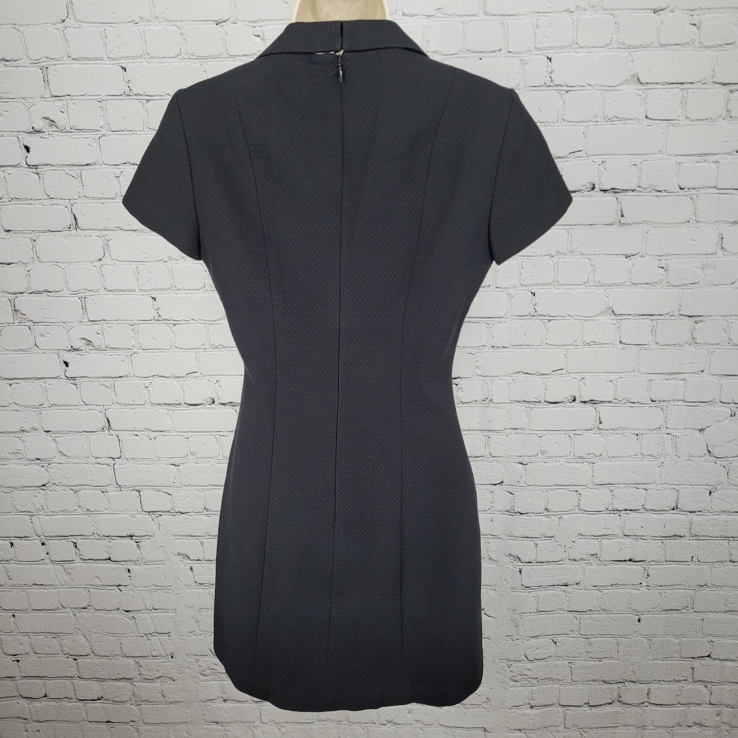 Kenar Black Quilted Cotton Collared V Neck Lined Sheath Dress USA Made Size 4