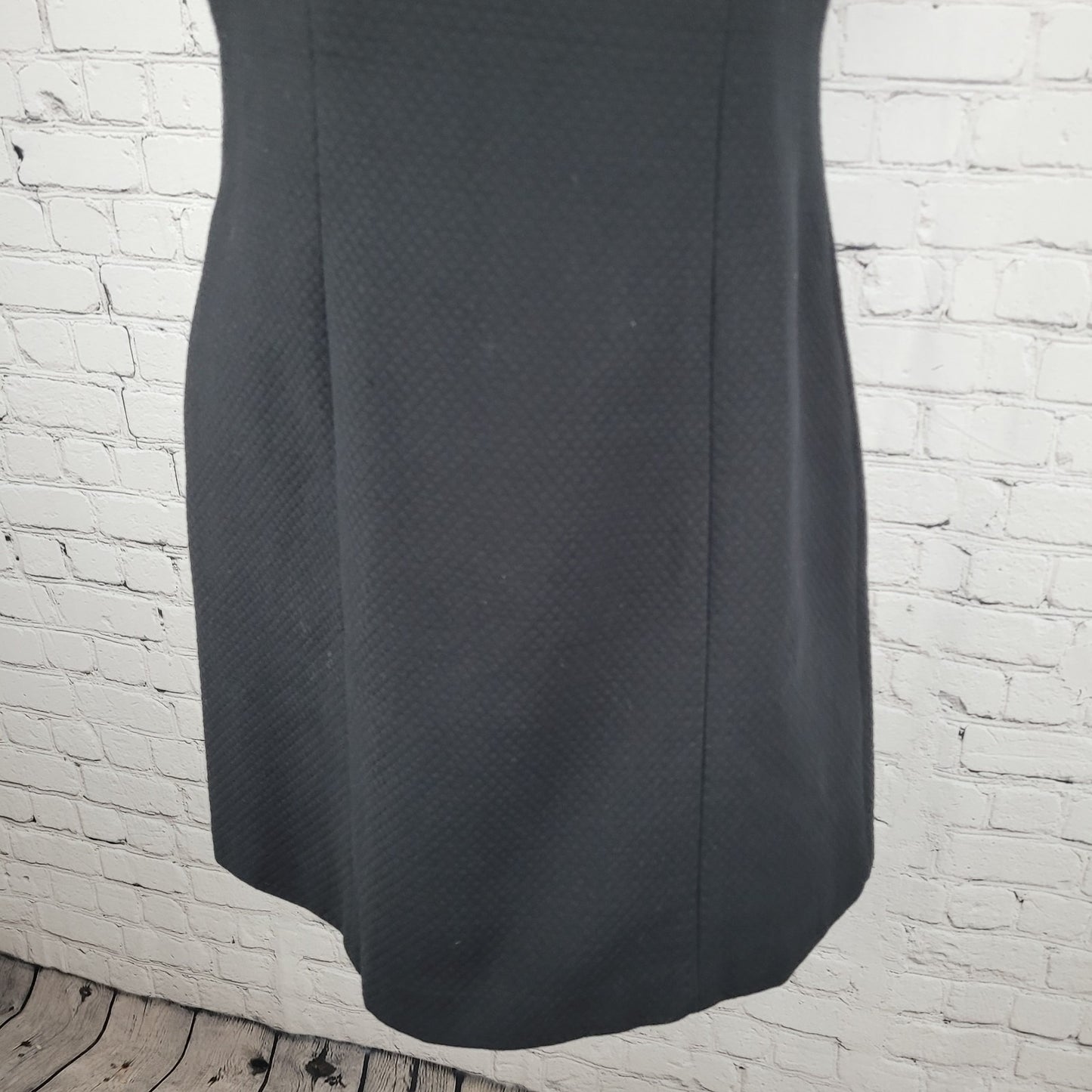 Kenar Black Quilted Cotton Collared V Neck Lined Sheath Dress USA Made Size 4