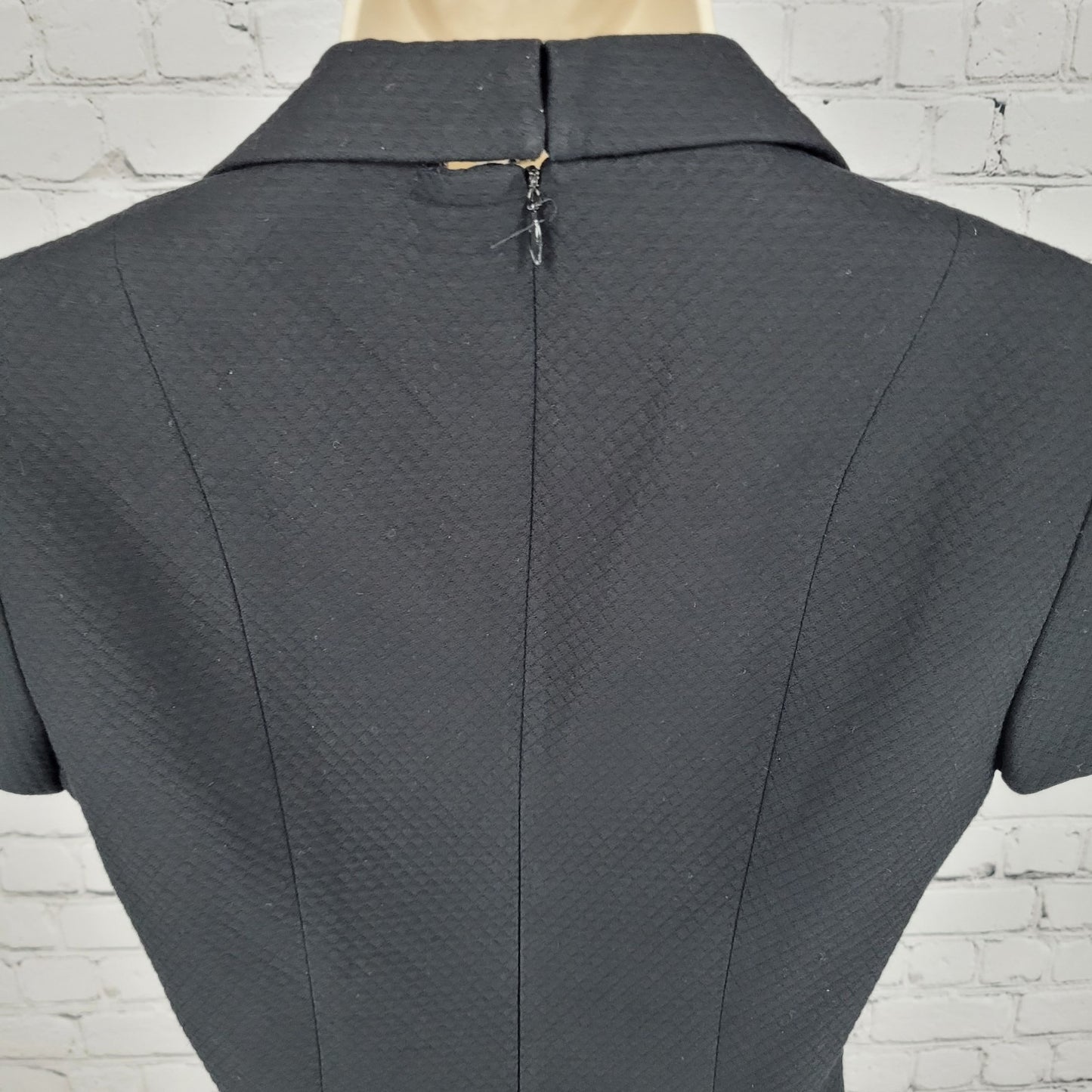 Kenar Black Quilted Cotton Collared V Neck Lined Sheath Dress USA Made Size 4