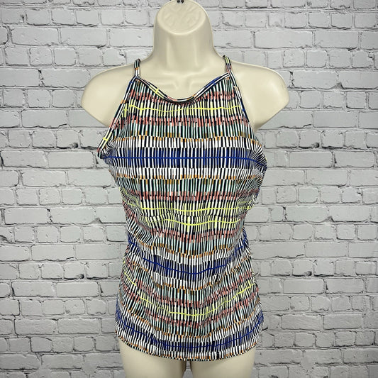Athleta Multicolored Striped Padded Swimsuit Tank Top Backless Strappy Large L