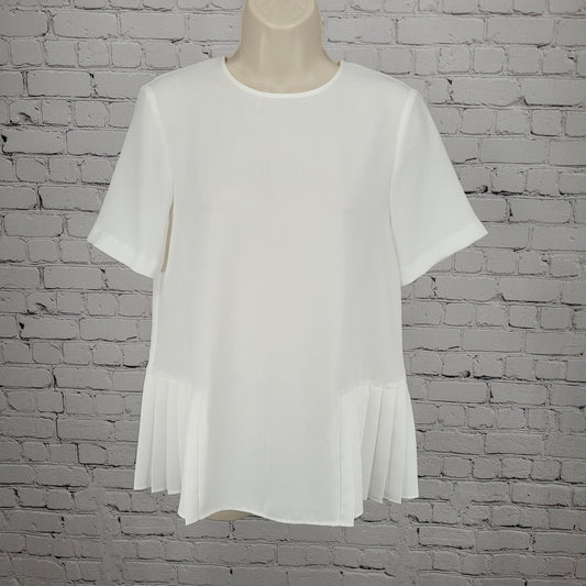 NWD Zara White Semi Sheer Lightweight Pleated Short Sleeve Top Blouse Size XS