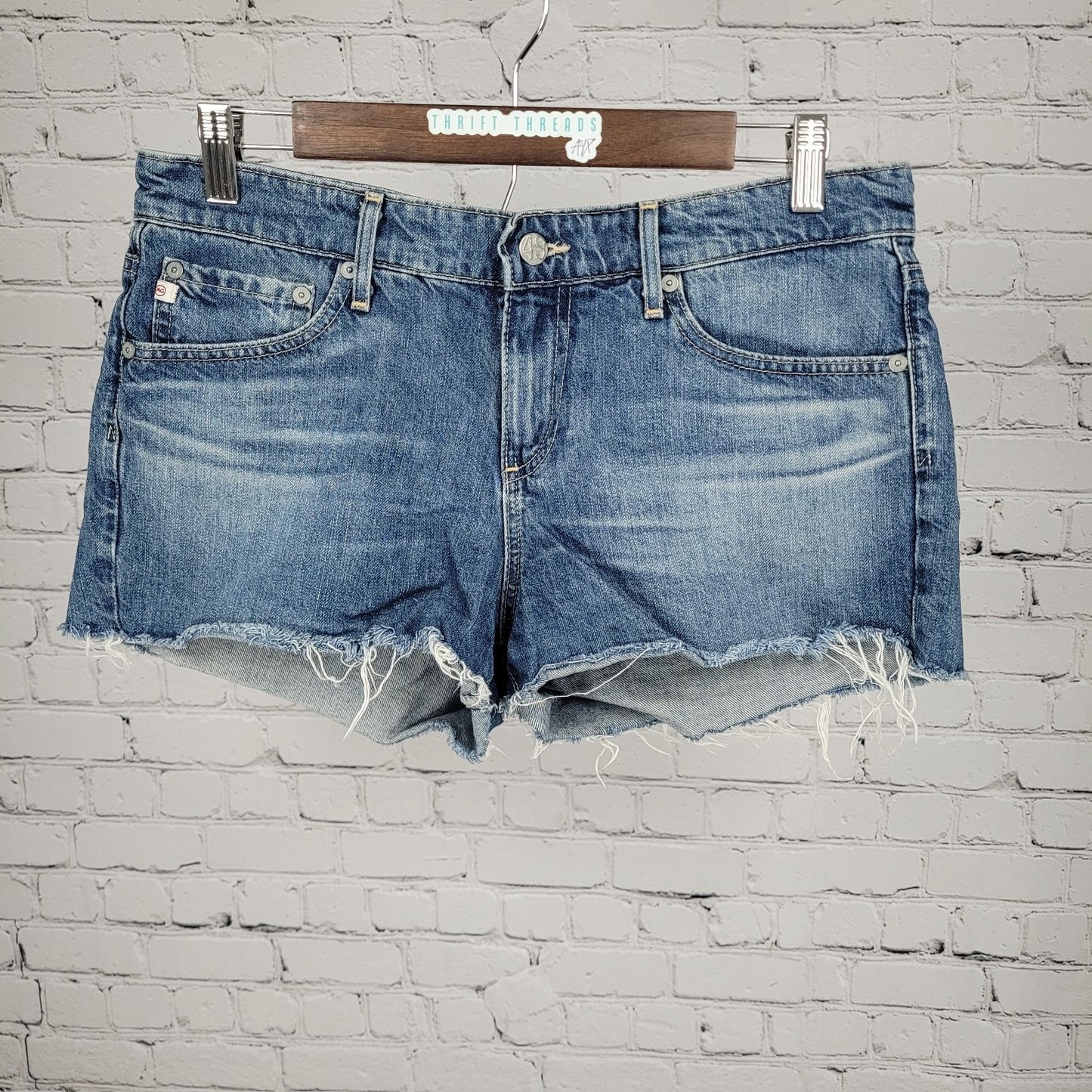 AG Adriano Goldshmied Blue The Bonnie Relaxed Denim Jean Cut Off Shorts Size 32