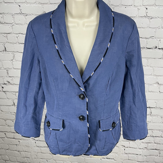 Diane Von Furstenberg Blue Cotton Blend Collared Lightweight Unlined Jacket 8