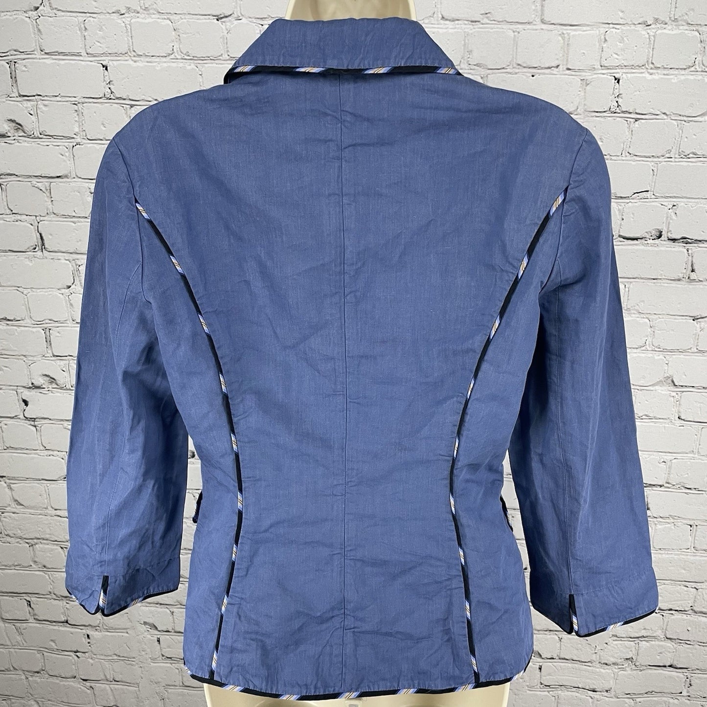 Diane Von Furstenberg Blue Cotton Blend Collared Lightweight Unlined Jacket 8