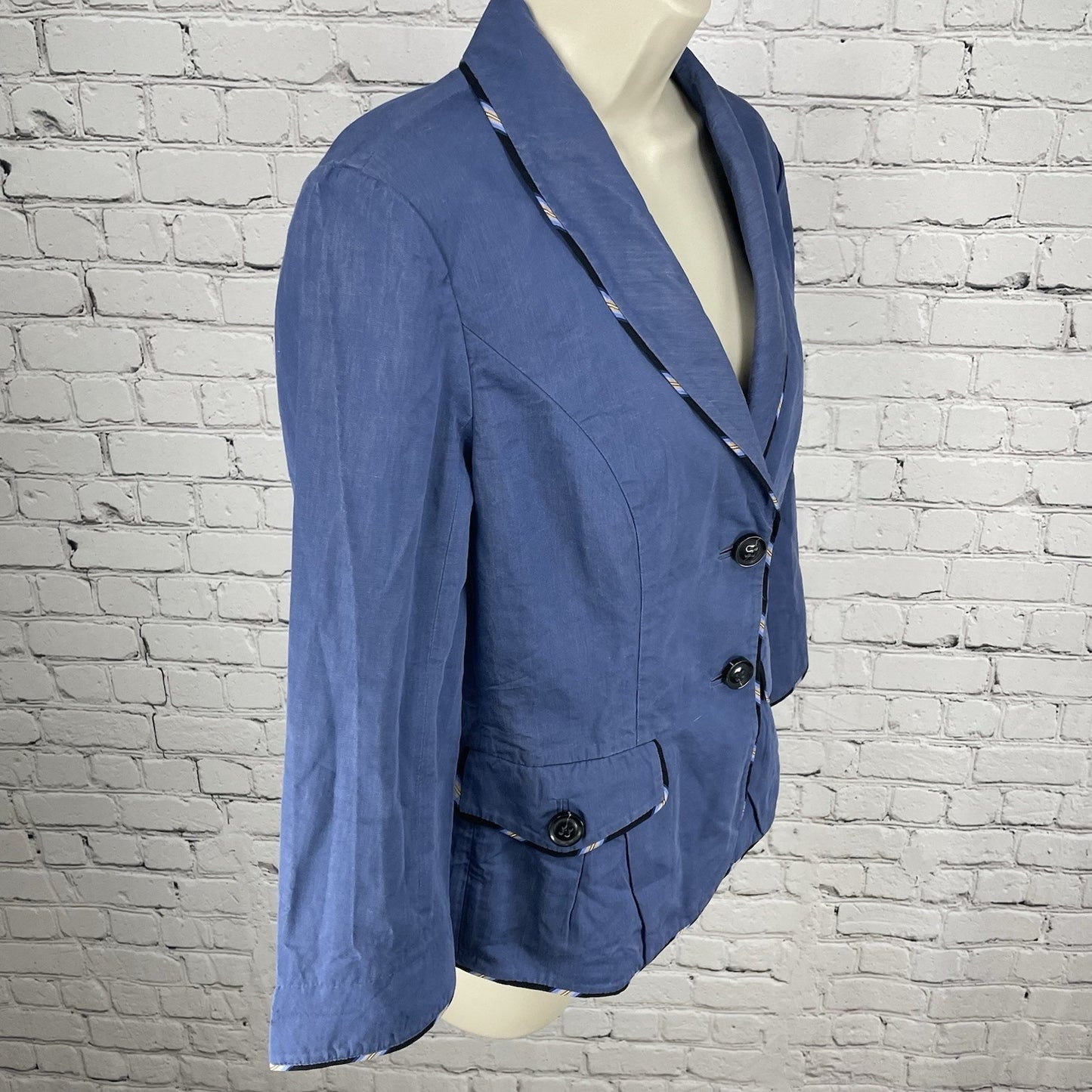 Diane Von Furstenberg Blue Cotton Blend Collared Lightweight Unlined Jacket 8