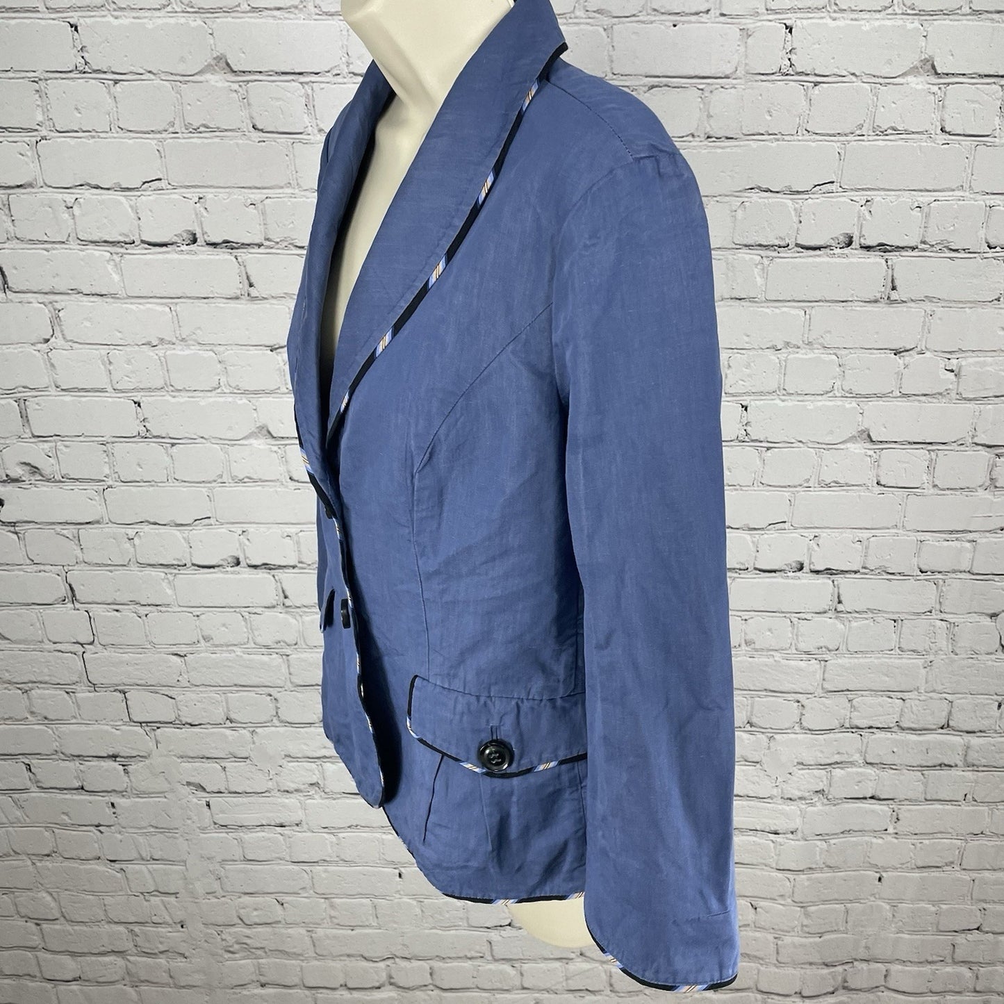 Diane Von Furstenberg Blue Cotton Blend Collared Lightweight Unlined Jacket 8