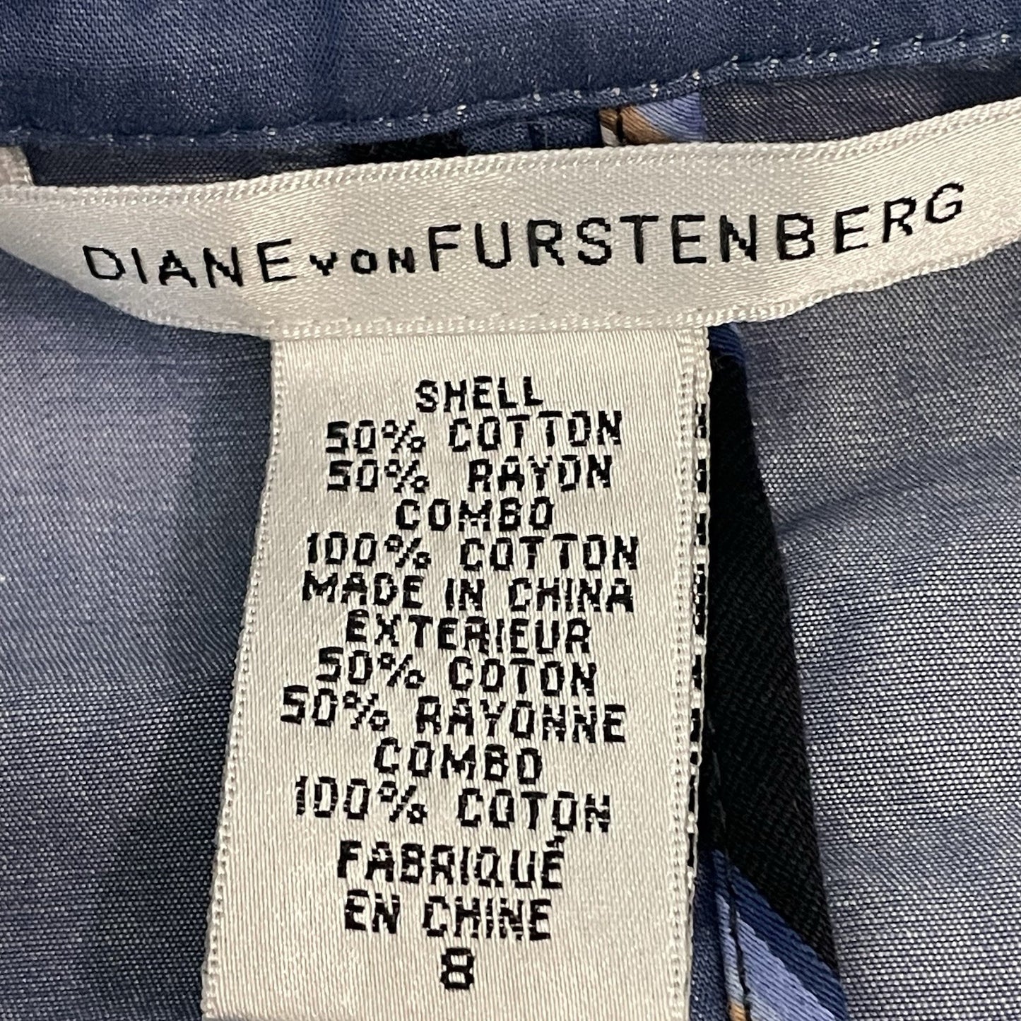 Diane Von Furstenberg Blue Cotton Blend Collared Lightweight Unlined Jacket 8