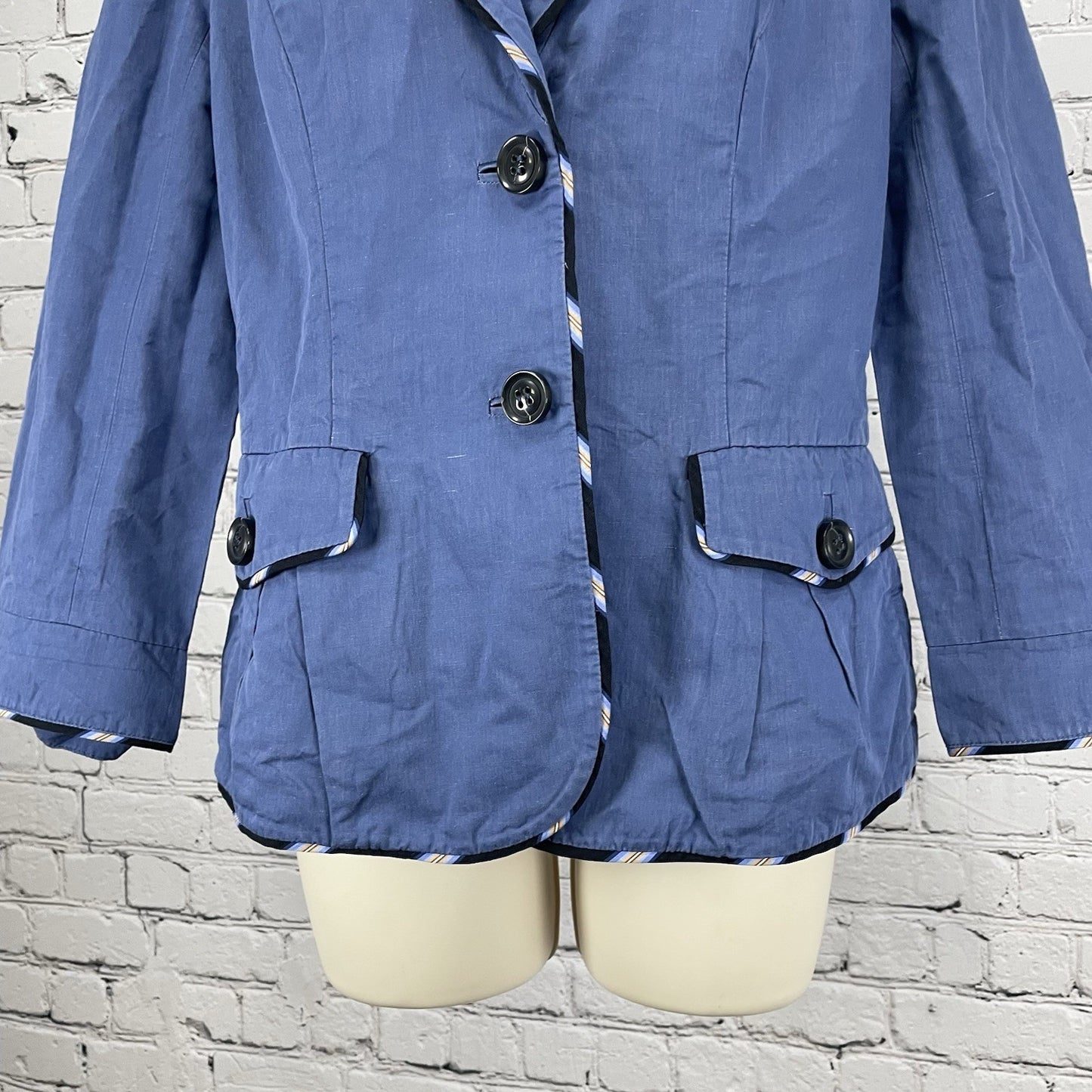 Diane Von Furstenberg Blue Cotton Blend Collared Lightweight Unlined Jacket 8