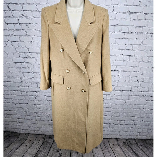 VTG Fleurette Tan 100% Camel Hair Double Breasted Peak Over Coat USA Medium MP