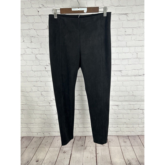 T Tahari Women Black Vegan Leather Pull On Flat Front Skinny Leg Pants M (28x28)