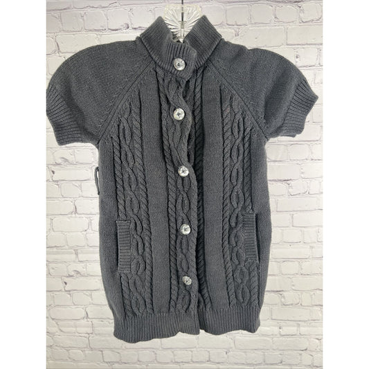 Gymboree Girls Gray Cable Knit Sweater Dress Shiny Buttons Size XS 3-4