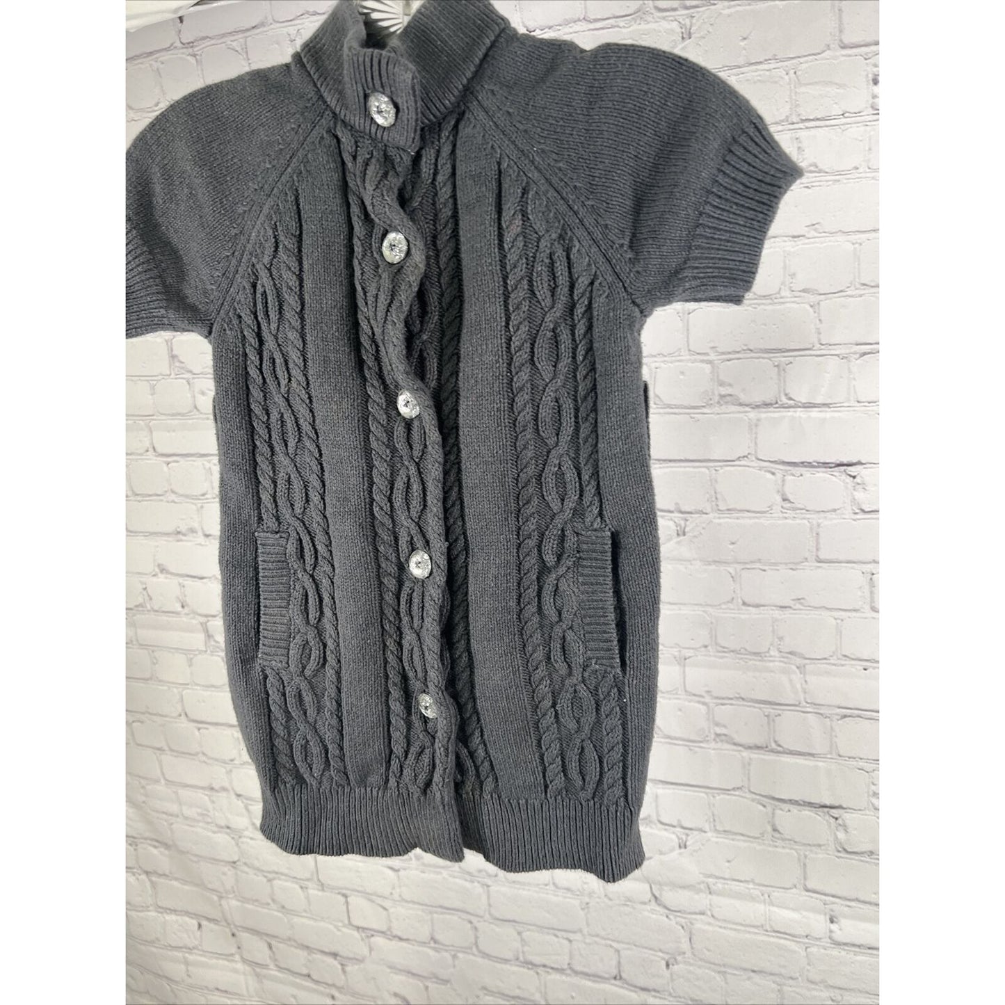 Gymboree Girls Gray Cable Knit Sweater Dress Shiny Buttons Size XS 3-4