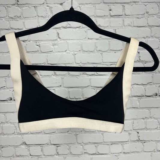 ONEONE Swimwear Black Cream Trim Low Cut Bikini Top Beach Swim Small S