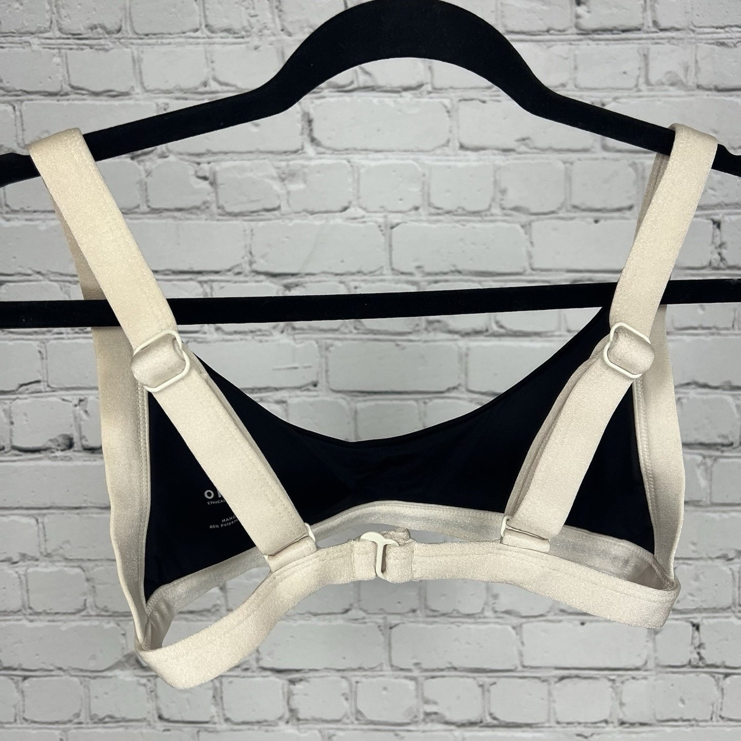 ONEONE Swimwear Black Cream Trim Low Cut Bikini Top Beach Swim Small S