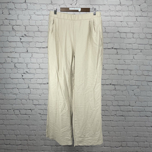 NWT Happily Grey Cream High Rise Lightweight Wide Leg Elastic Size XL (31x30.5)