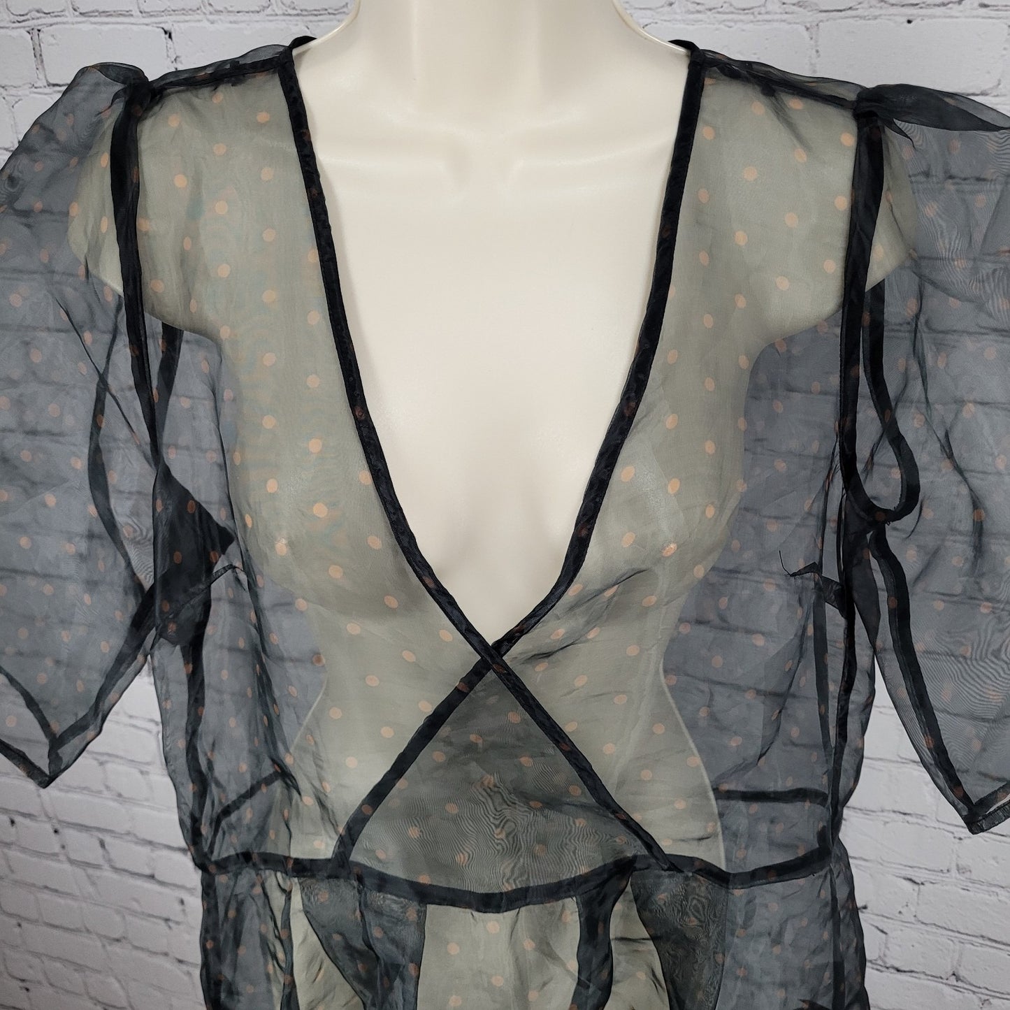 JUST Female Anthropologie Black Timmo Dress Polka Dot Sheer Puff Sleeve Medium M
