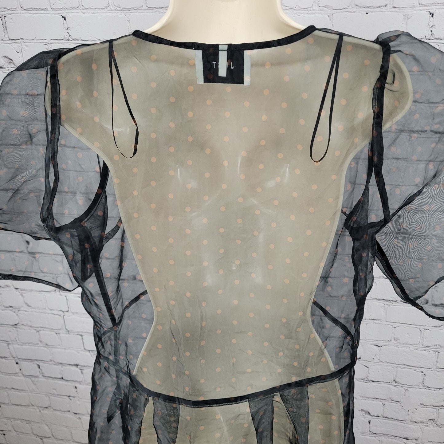 JUST Female Anthropologie Black Timmo Dress Polka Dot Sheer Puff Sleeve Medium M