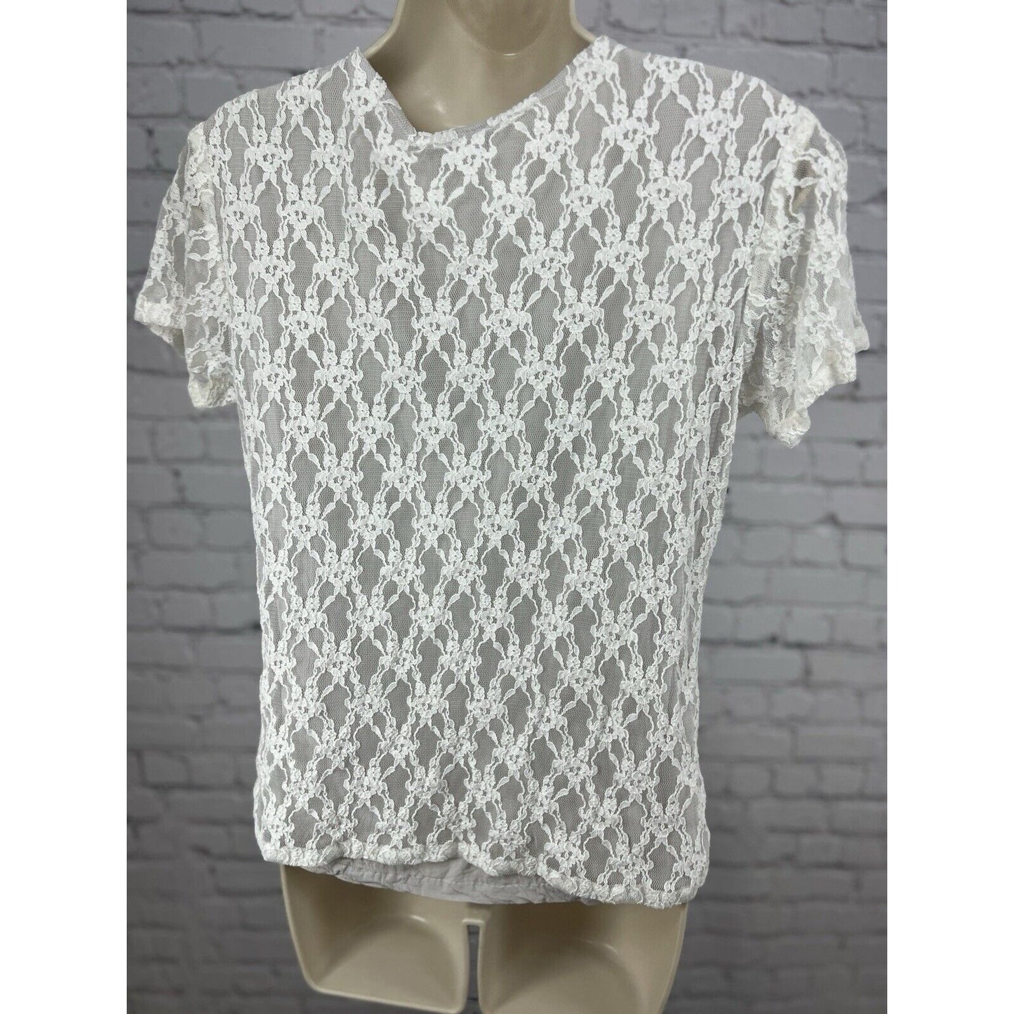Koch Anthropologie White Grey Lace Short Sleeve Blouse Top USA Women’s XS