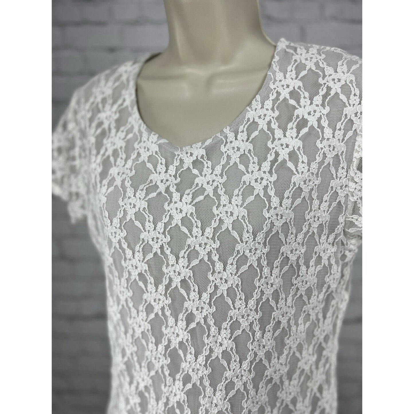 Koch Anthropologie White Grey Lace Short Sleeve Blouse Top USA Women’s XS