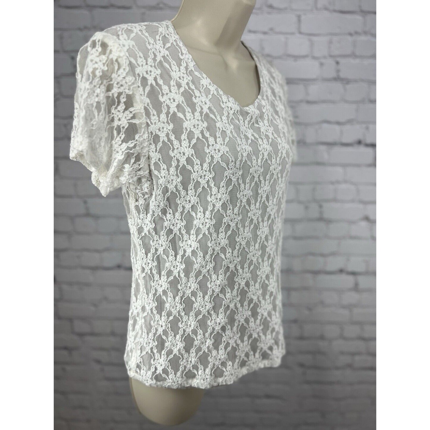 Koch Anthropologie White Grey Lace Short Sleeve Blouse Top USA Women’s XS