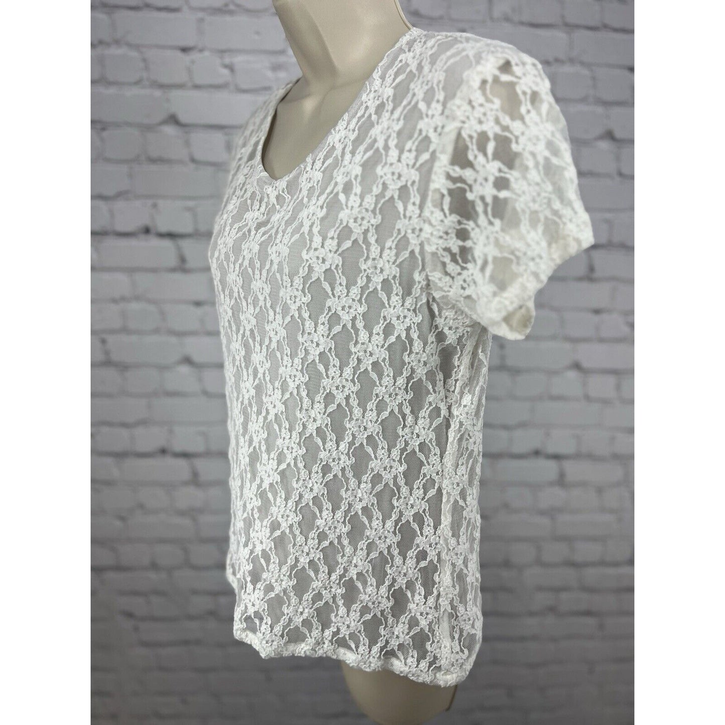 Koch Anthropologie White Grey Lace Short Sleeve Blouse Top USA Women’s XS