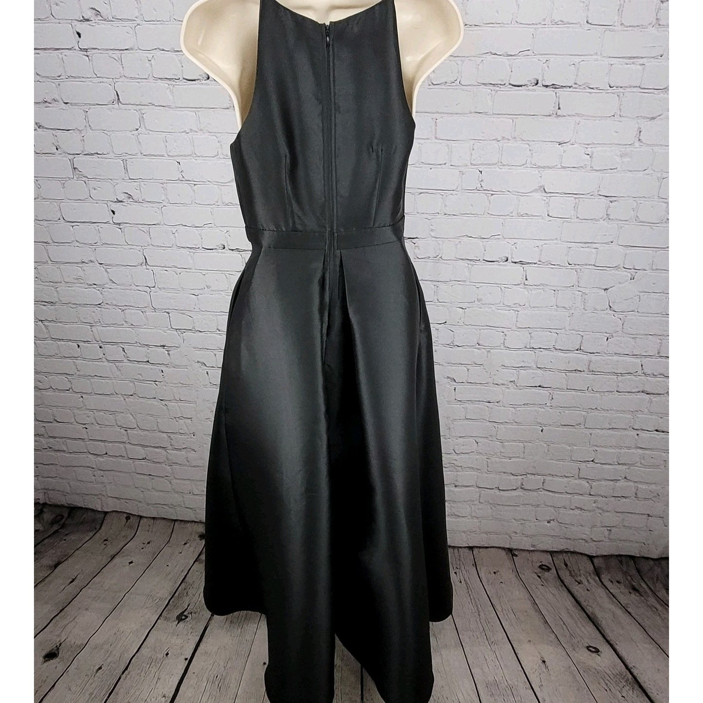 Lulus Black Satin High Neck Strappy High Low A-Line Flowy Cocktail Dress Gown XS