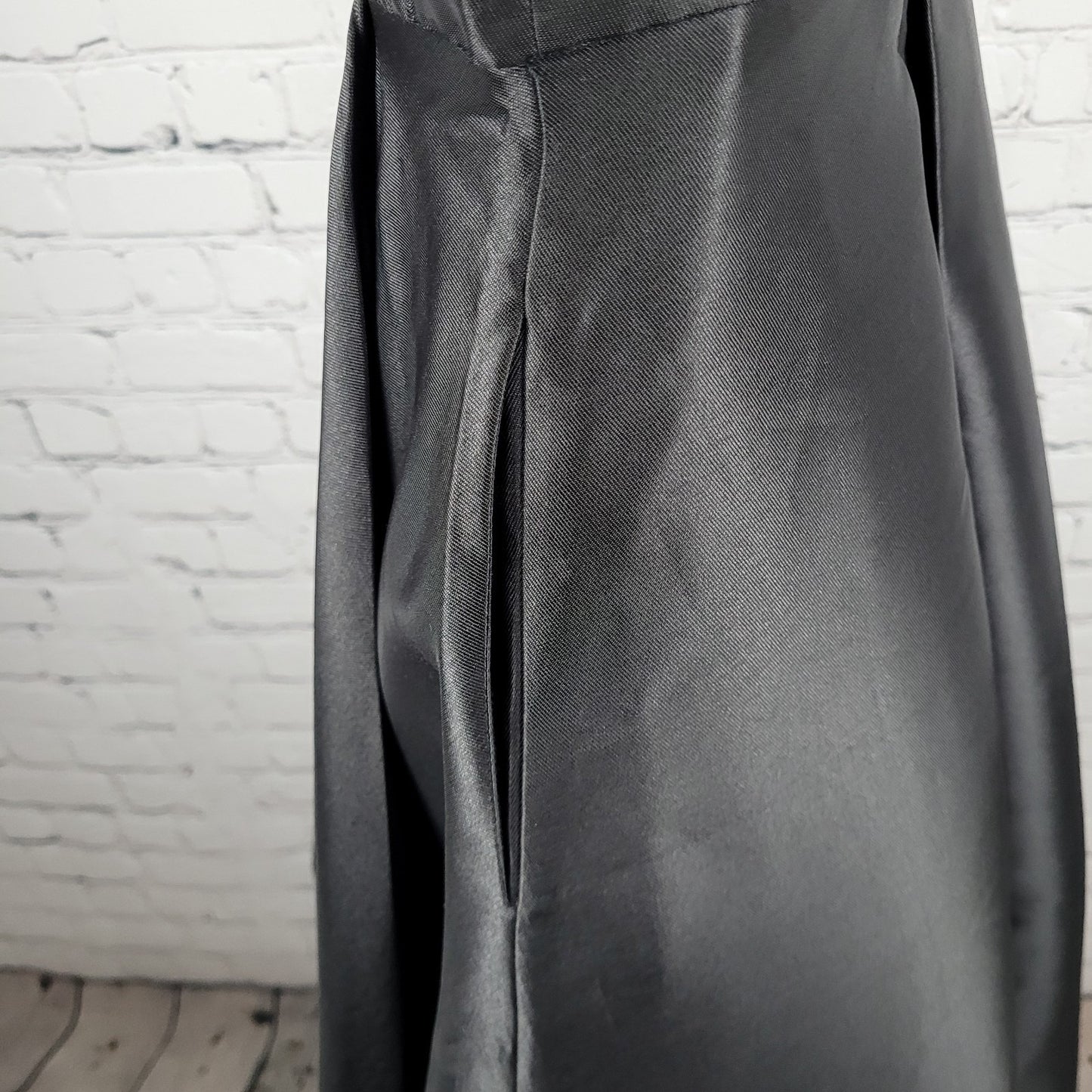 Lulus Black Satin High Neck Strappy High Low A-Line Flowy Cocktail Dress Gown XS