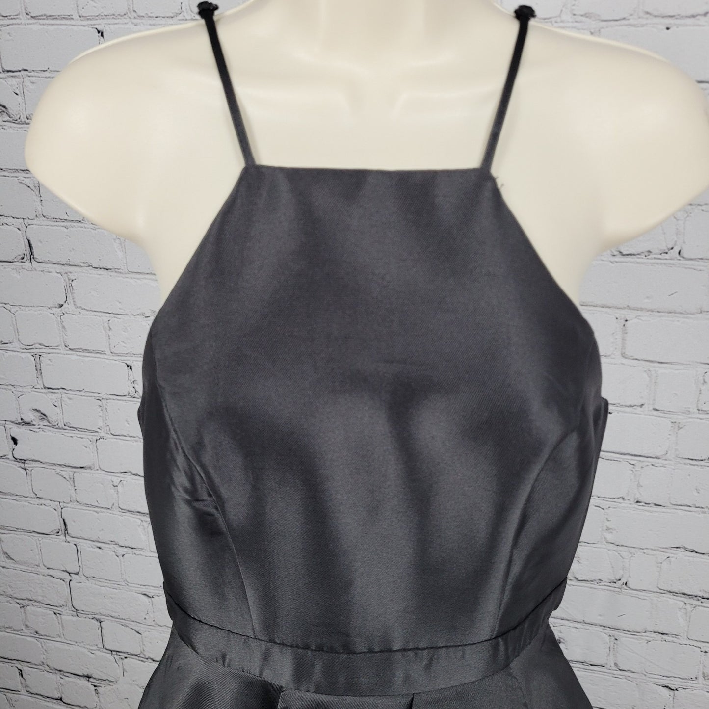 Lulus Black Satin High Neck Strappy High Low A-Line Flowy Cocktail Dress Gown XS