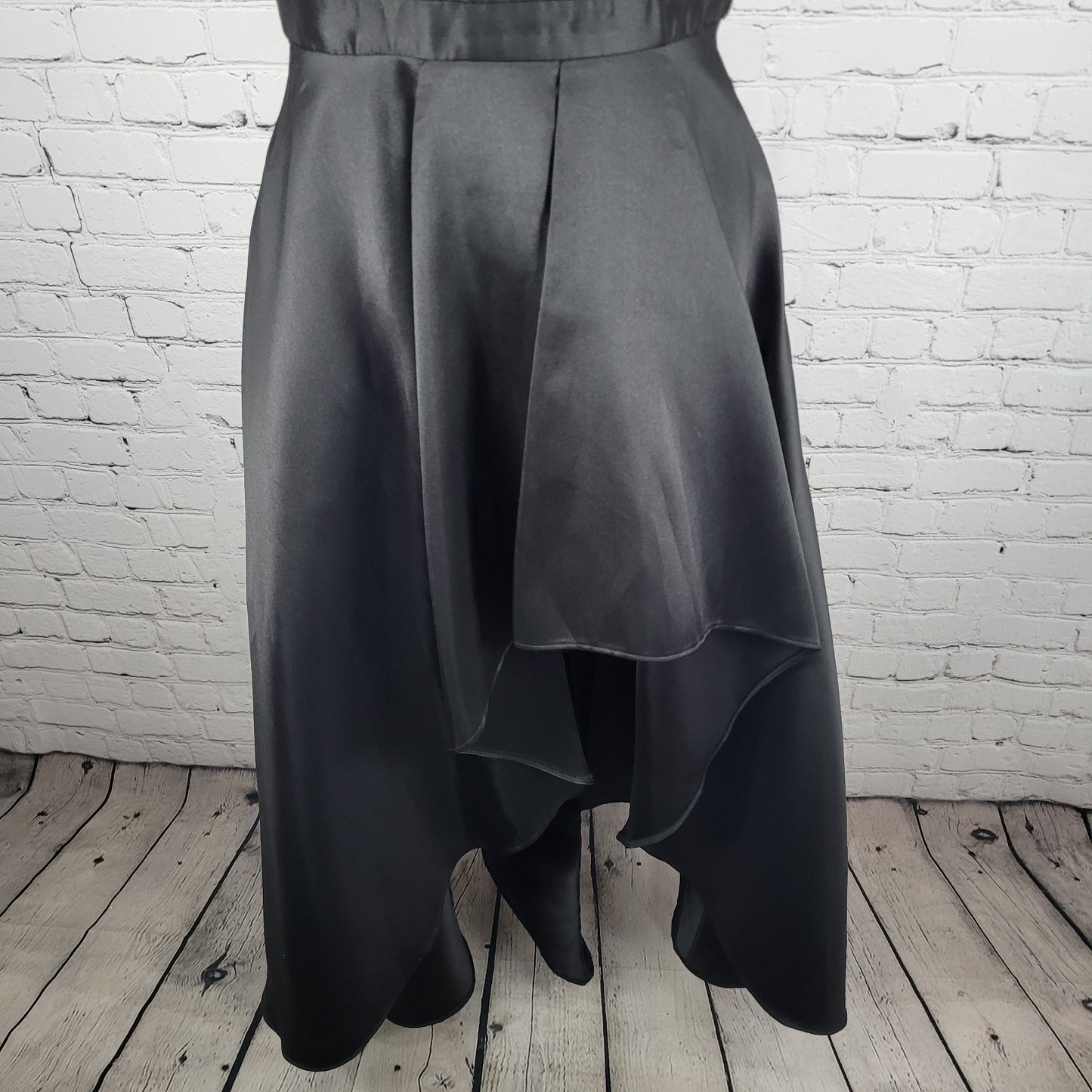 Lulus Black Satin High Neck Strappy High Low A-Line Flowy Cocktail Dress Gown XS