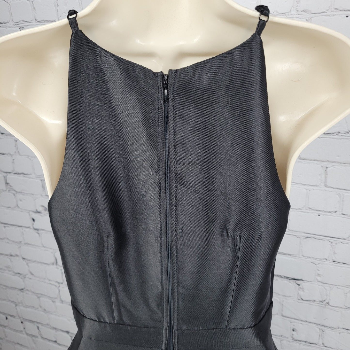 Lulus Black Satin High Neck Strappy High Low A-Line Flowy Cocktail Dress Gown XS