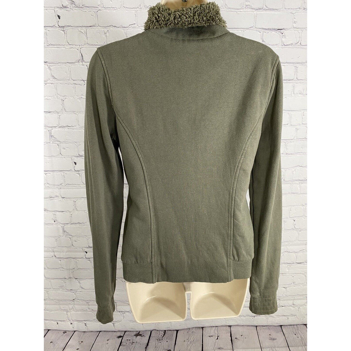 ROXY Green Long Sleeve Fuzzy Lined High Neck W Pockets Button Up Jacket S Small
