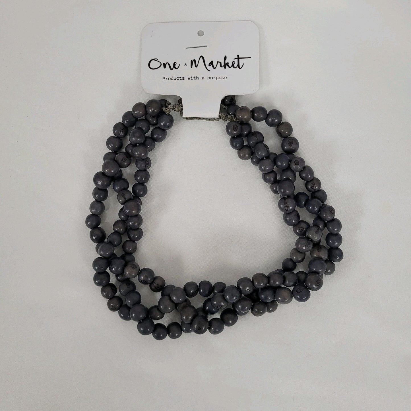 NWT One Market Grey Beaded Necklace Boho Handmade MSRP $30