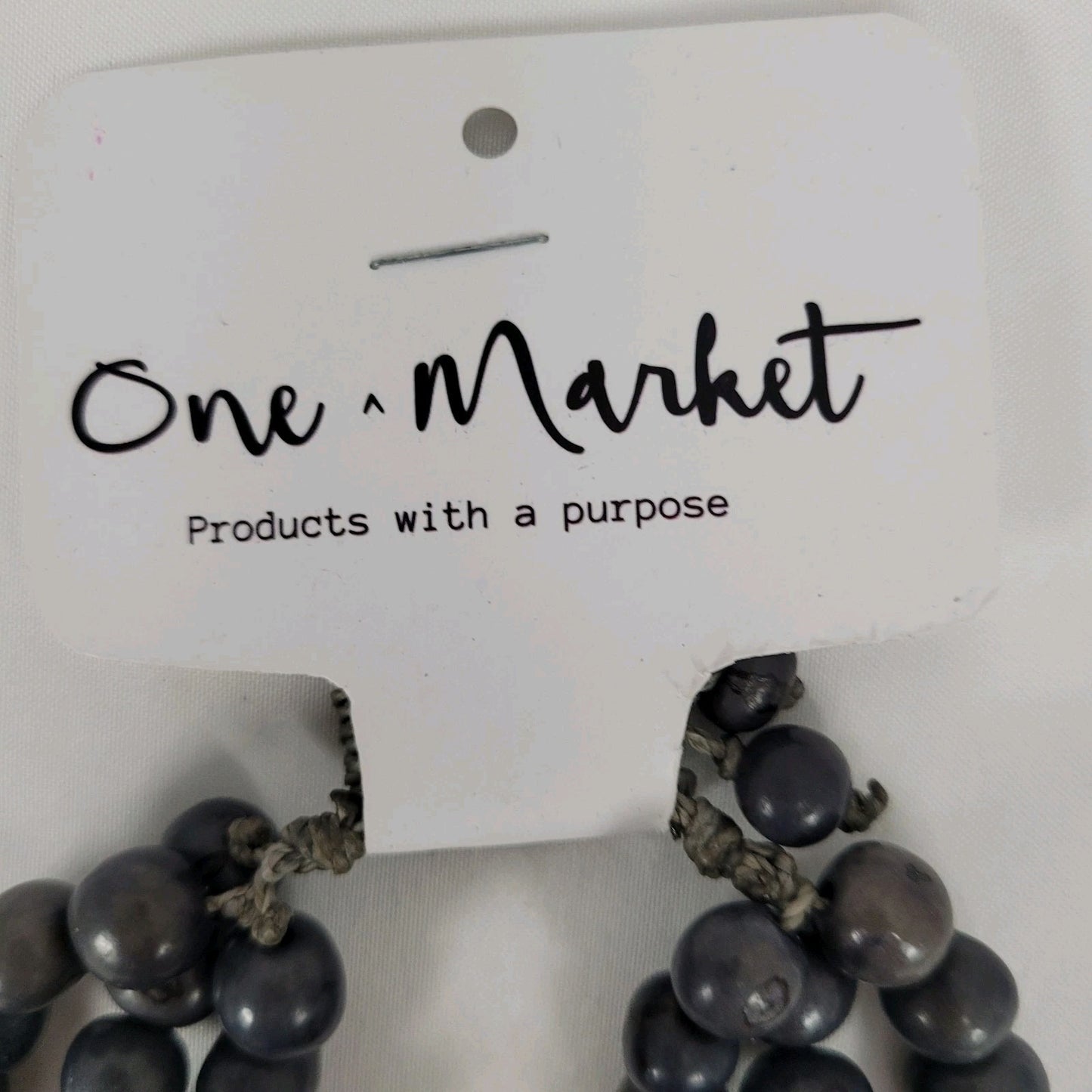 NWT One Market Grey Beaded Necklace Boho Handmade MSRP $30