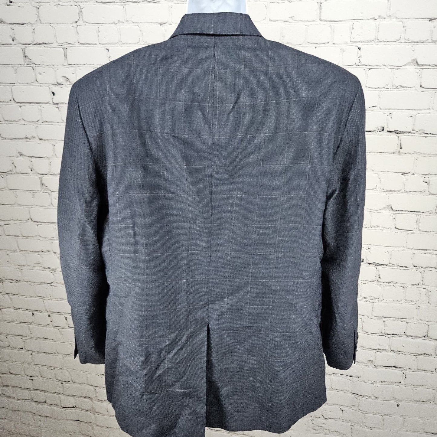 Jos A Bank Blue 100% Wool Windowpane 2 Button Vented Notch Blazer Sport Coat 46R