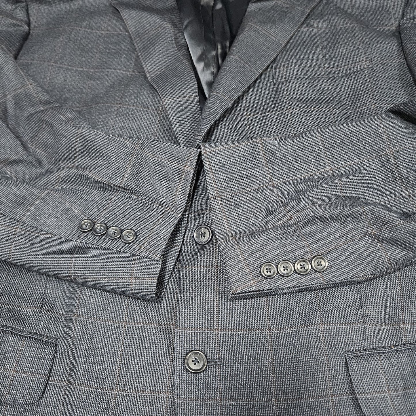 Jos A Bank Blue 100% Wool Windowpane 2 Button Vented Notch Blazer Sport Coat 46R