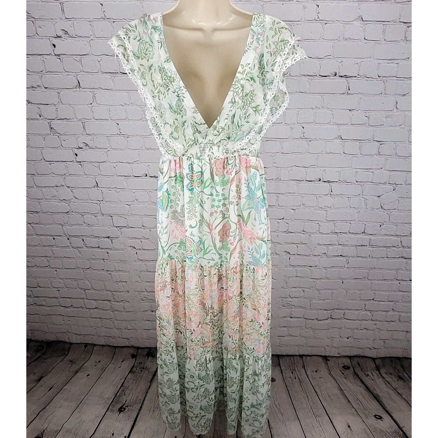 House Of Harlow 1960 Multicolor Floral Lightweight Empire Waist Sun Dress Small