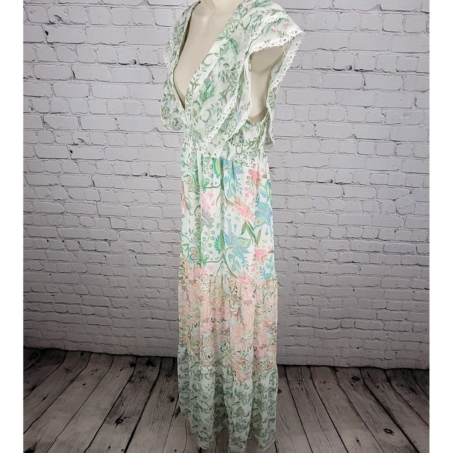 House Of Harlow 1960 Multicolor Floral Lightweight Empire Waist Sun Dress Small