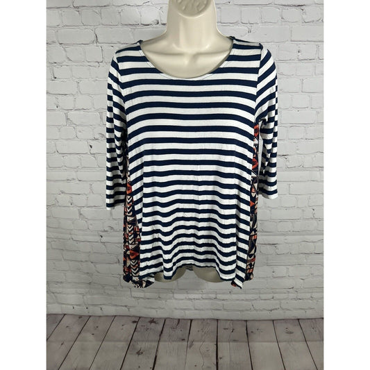 Puella Women’s Navy & White Striped Bat Wing Top Shirt Made In California XS
