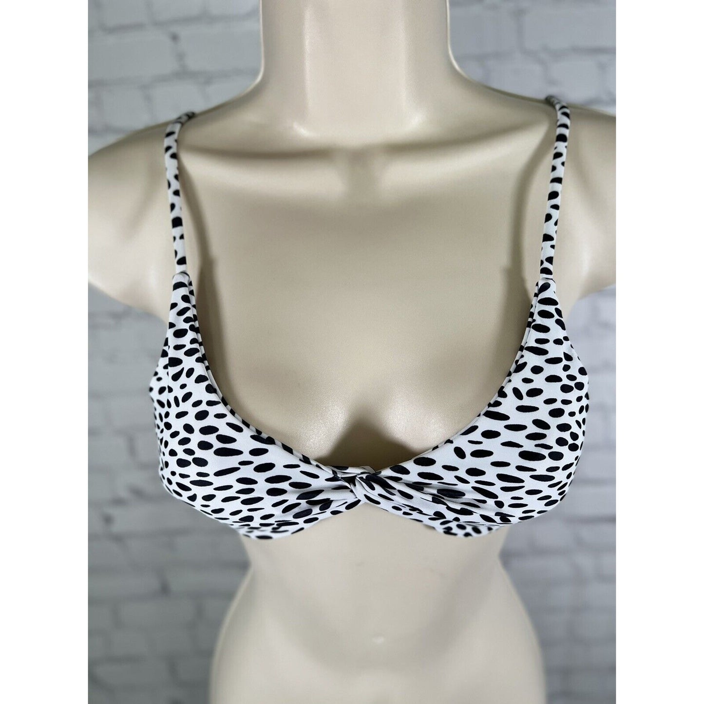 Zaful Juniors Black White Spotted Twist Bikini Top Swim Suit Swimwear Large US 8