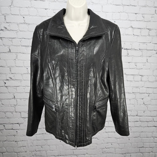 Marc New York Dark Brown Genuine Lambskin Leather Collared Full Zip Jacket XL