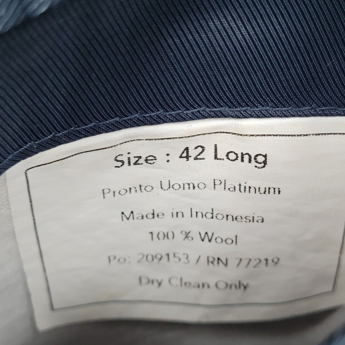 Pronto Uomo Platinum Navy 100% Wool 2 Button Notch Blazer Sport Coat Size 42L