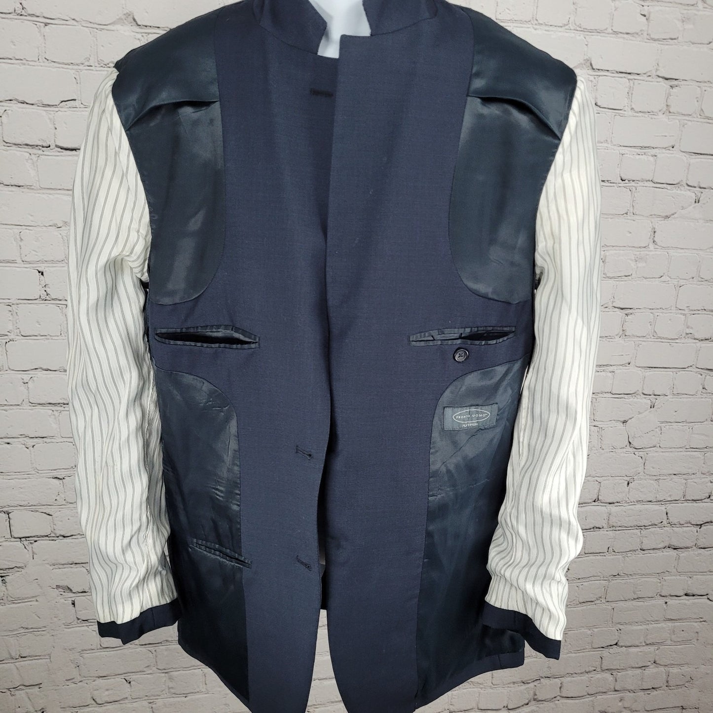 Pronto Uomo Platinum Navy 100% Wool 2 Button Notch Blazer Sport Coat Size 42L