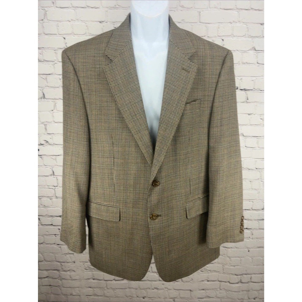 Lauren Ralph Lauren Tan Houndstooth 100% Wool 2 Button Blazer Sport Coat 43R
