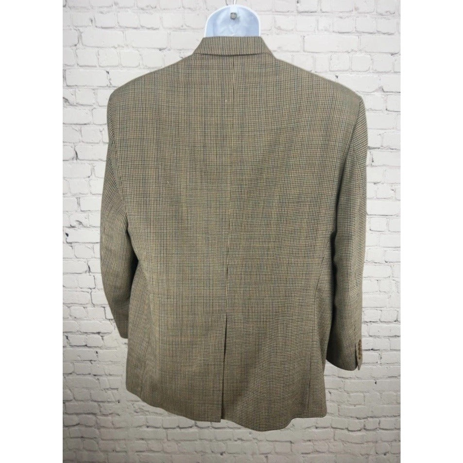 Lauren Ralph Lauren Tan Houndstooth 100% Wool 2 Button Blazer Sport Coat 43R