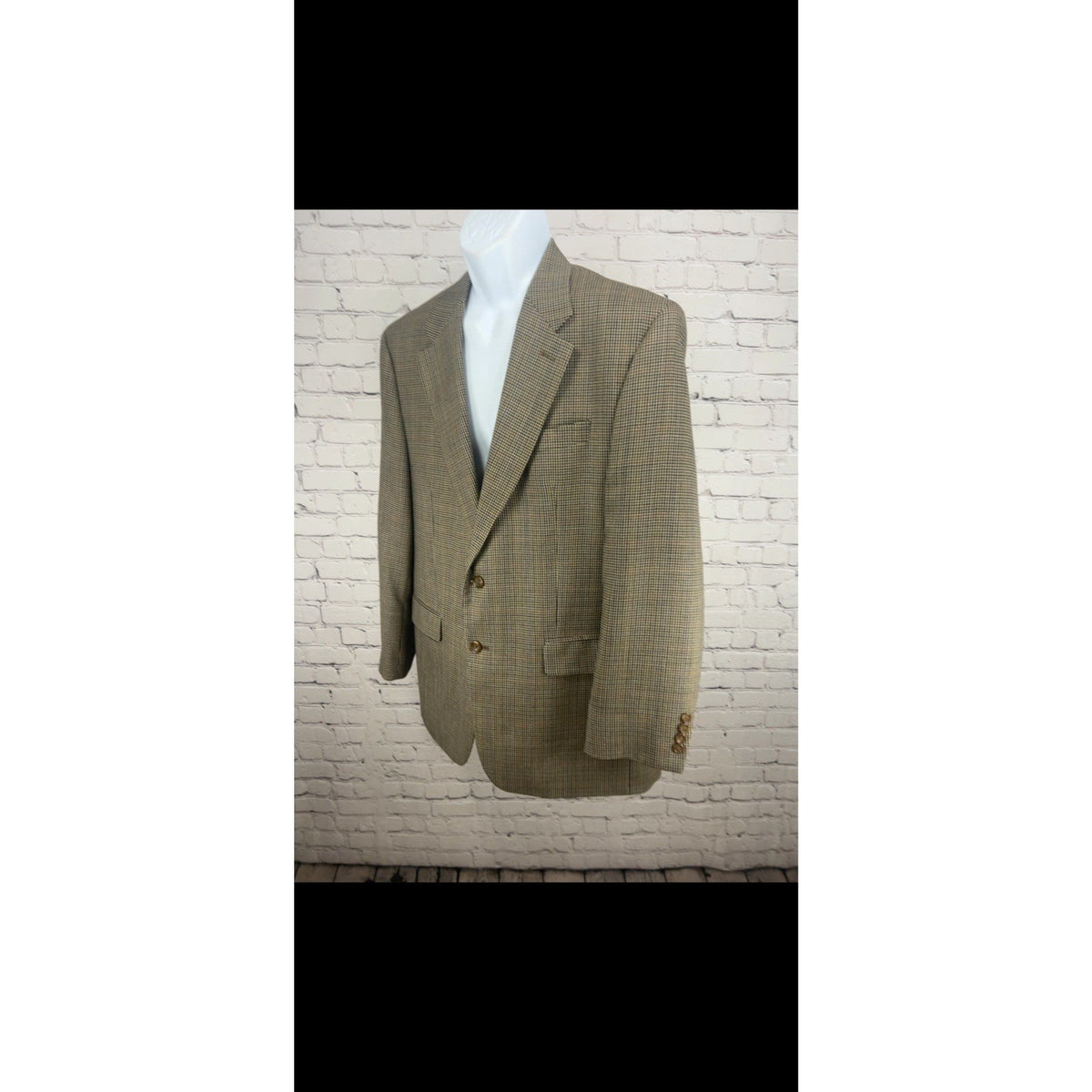 Lauren Ralph Lauren Tan Houndstooth 100% Wool 2 Button Blazer Sport Coat 43R