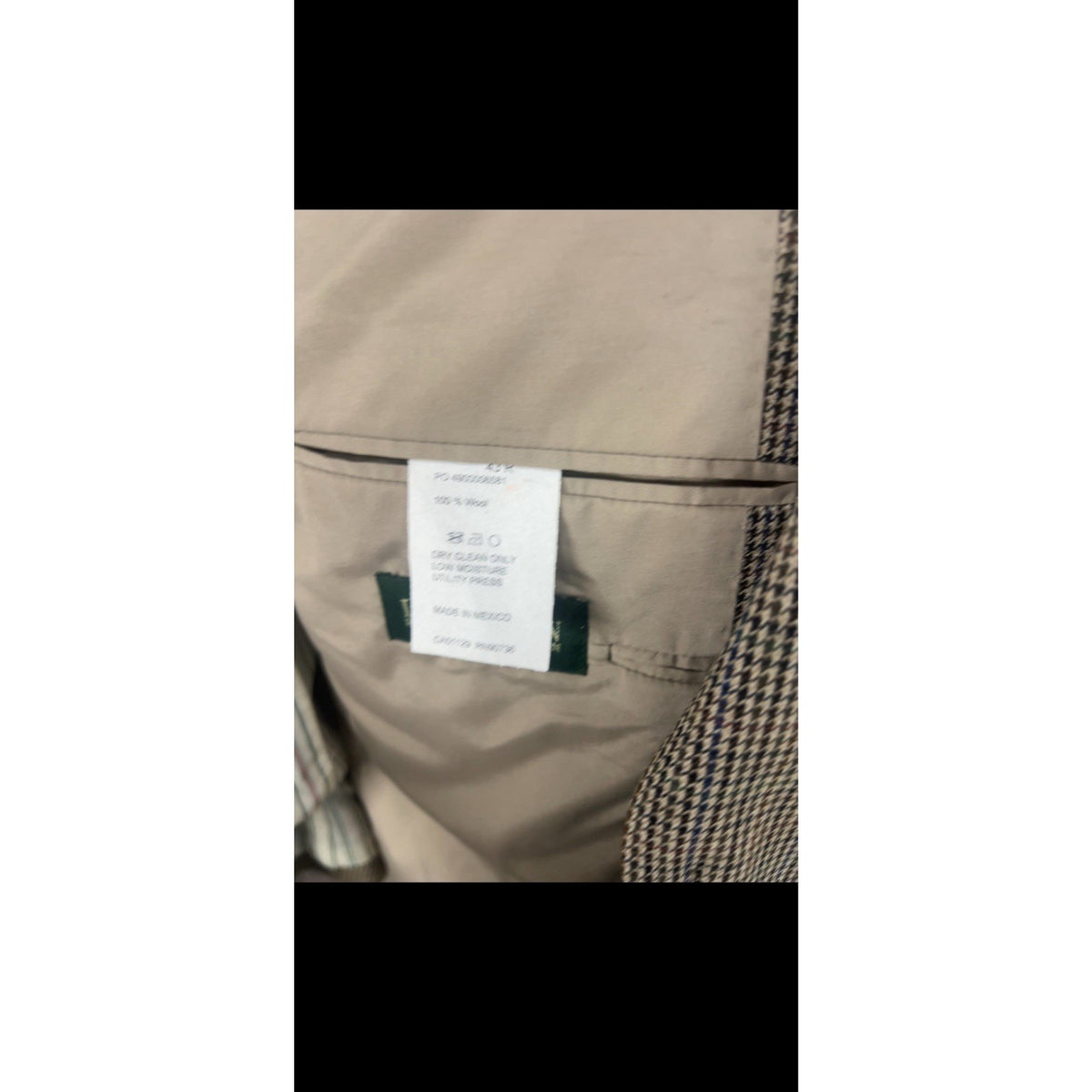 Lauren Ralph Lauren Tan Houndstooth 100% Wool 2 Button Blazer Sport Coat 43R