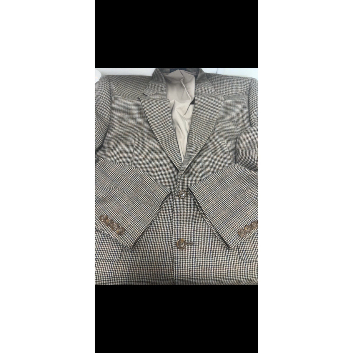 Lauren Ralph Lauren Tan Houndstooth 100% Wool 2 Button Blazer Sport Coat 43R