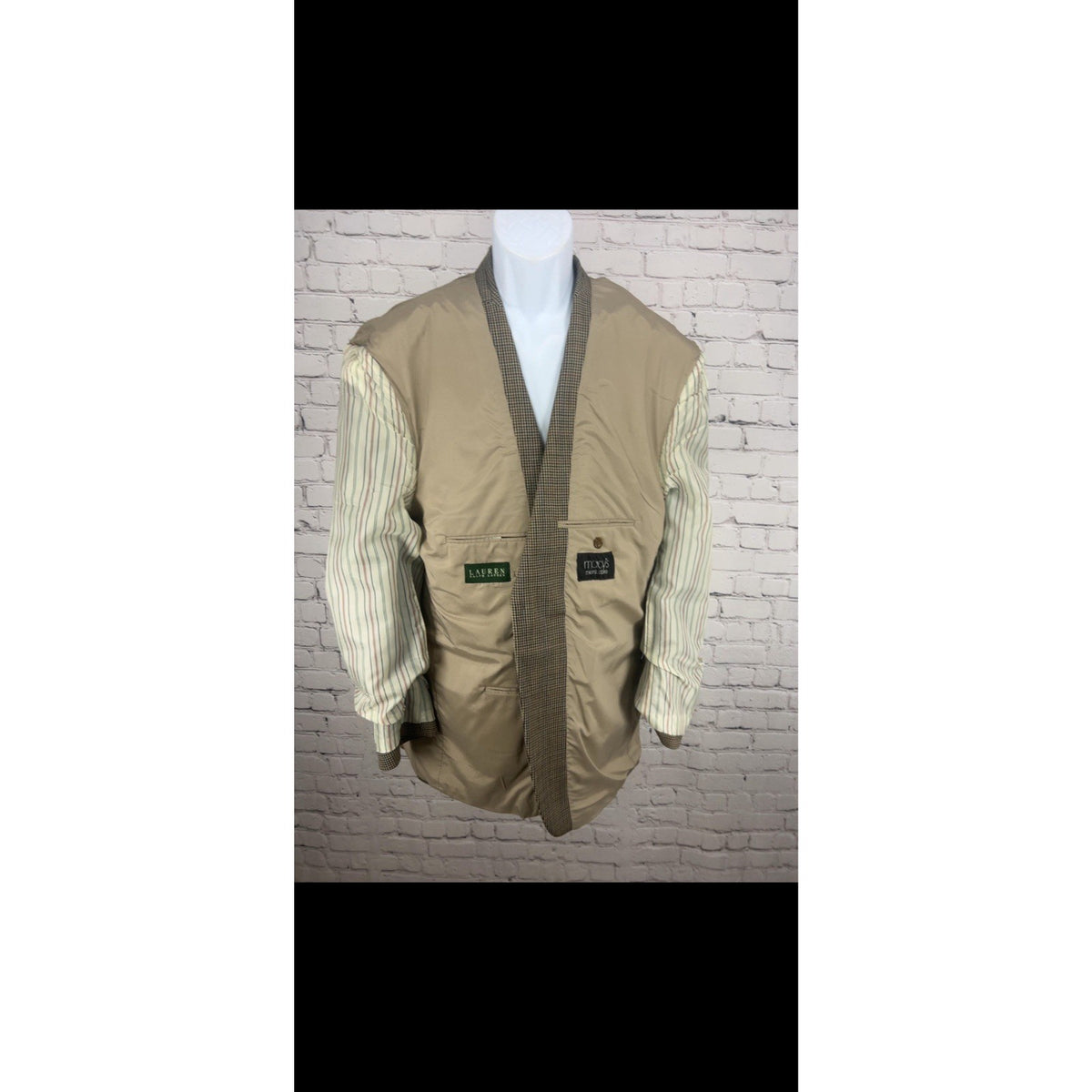 Lauren Ralph Lauren Tan Houndstooth 100% Wool 2 Button Blazer Sport Coat 43R
